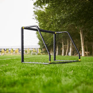 Rear view of Strive M4 4x6 soccer goal showing depth and net support