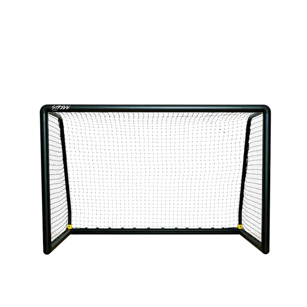 Strive M4 4x6 ft backyard soccer goal with durable net and black aluminum frame