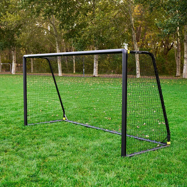 Side view of Strive M5 5x10 ft soccer goal for backyard games and training